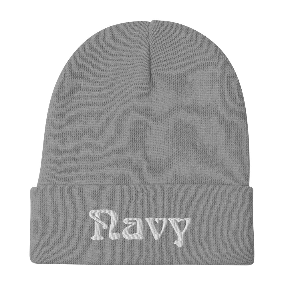 Navy Embroidered Beanie