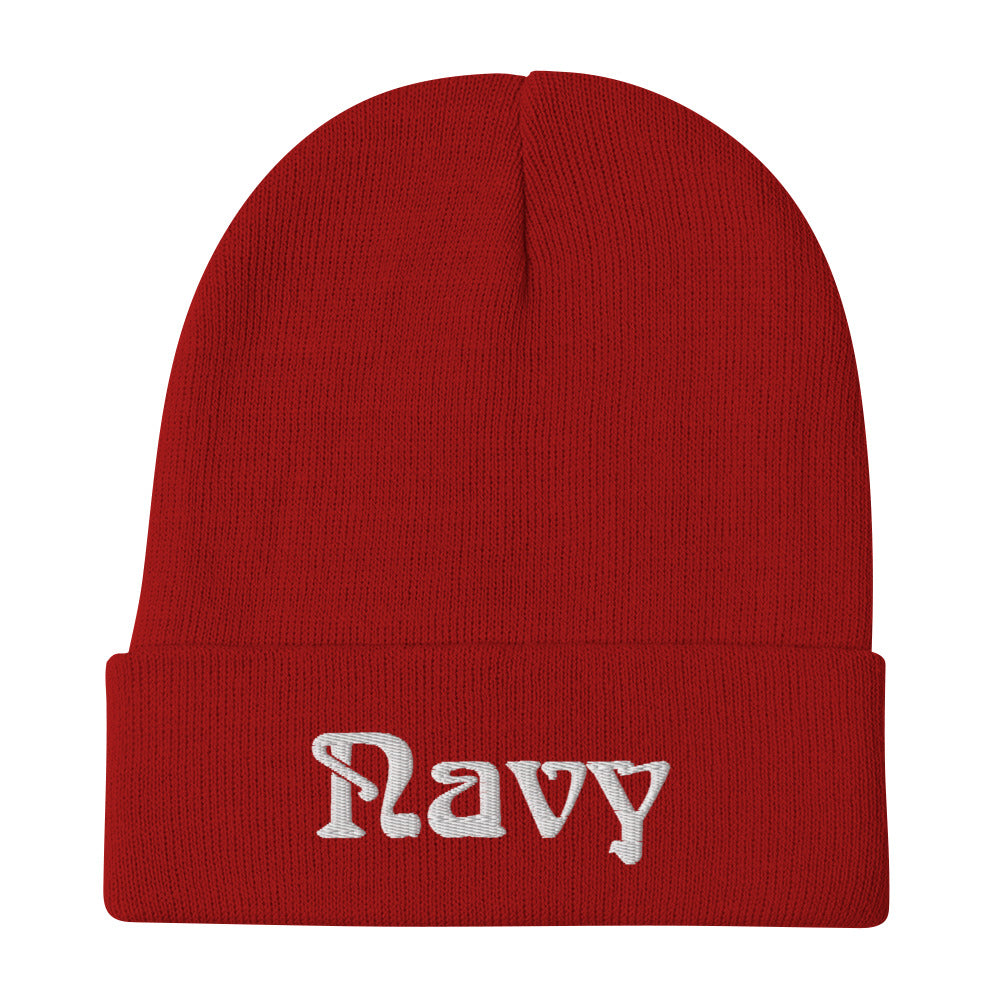 Navy Embroidered Beanie