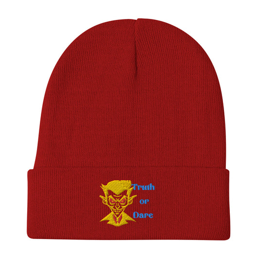 Gold Truth Or Dare Embroidered Beanie