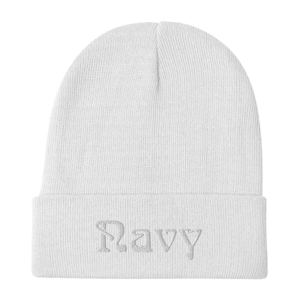 Navy Embroidered Beanie